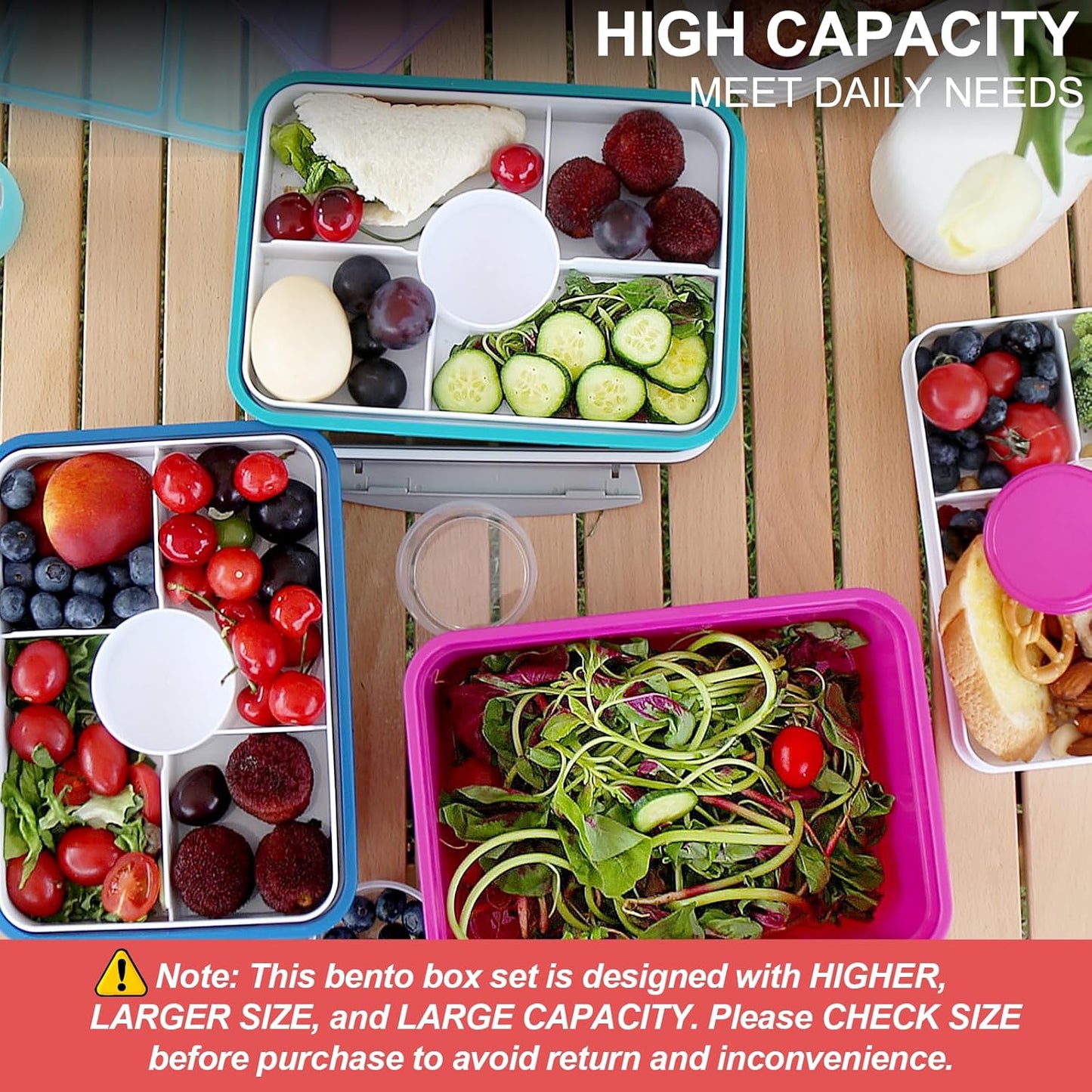 3 Pack Salad Lunch Box Food Storage Containers, 47oz Bento Box To Go Container with Lids, Reusable Meal Prep Containers with Removable Tray & Dressing Pots for Kids and Adults, Microwave Safe
