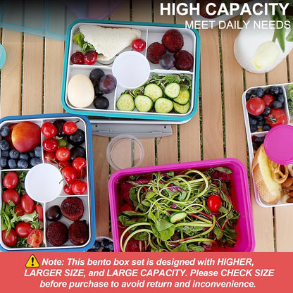 3 Pack Salad Lunch Box Food Storage Containers, 47oz Bento Box To Go Container with Lids, Reusable Meal Prep Containers with Removable Tray & Dressing Pots for Kids and Adults, Microwave Safe