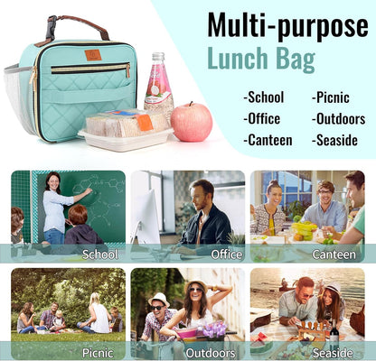 Genteen Lunch Box for Kids, Boys - Insulated Small LunchBox Reusable, Zip Closure & Buckle Handle, Portable Cooler for Work, School, Travel (Lake Green)