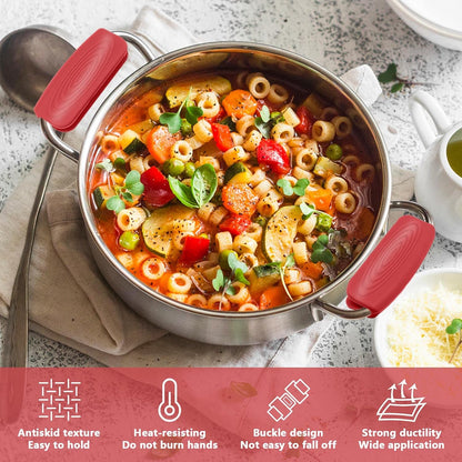 2Pcs Silicone Pot Handle Covers with Buttons, Heat Resistant Cast Iron Pot Assist Handle Covers, Non Slip Silicone Pot Holders, Reusable Hot Pot Grip Handle Sleeves (Gray)