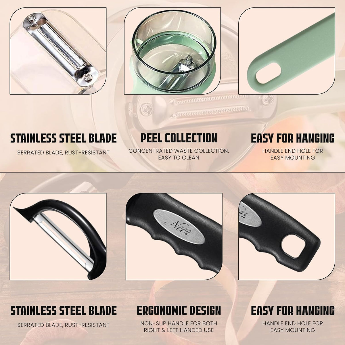 Julienne Peeler Vegetable Peeler - Potato Cabbage Fruit Cucumber Carrot Peeler and Julienne Shredder tool for Kitchen - Multi-Function Stainless Steel Peeler Slicer Knife Julienne Set 3 In 1