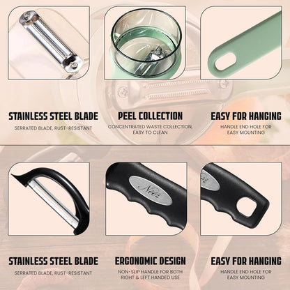 Julienne Peeler Vegetable Peeler - Potato Cabbage Fruit Cucumber Carrot Peeler and Julienne Shredder tool for Kitchen - Multi-Function Stainless Steel Peeler Slicer Knife Julienne Set 3 In 1