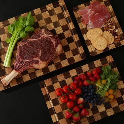 Heavy Duty Bamboo Cutting Board Set 3 Pack Non Toxic Juice Groove Charcuterie Board Book Wood Cutting Boards for Kitchen Solid End Grain Wood Chopping Board Large Butcher Block
