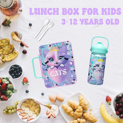 Kids Bento Lunch Box with 6 Compartments Girls Lunch Box with Lunch Bag,Stainless Steel Water Bottle,Ice Pack & Utensils Set,Birthday Gifts for Ages 3-12 Back to School Toddler Girls