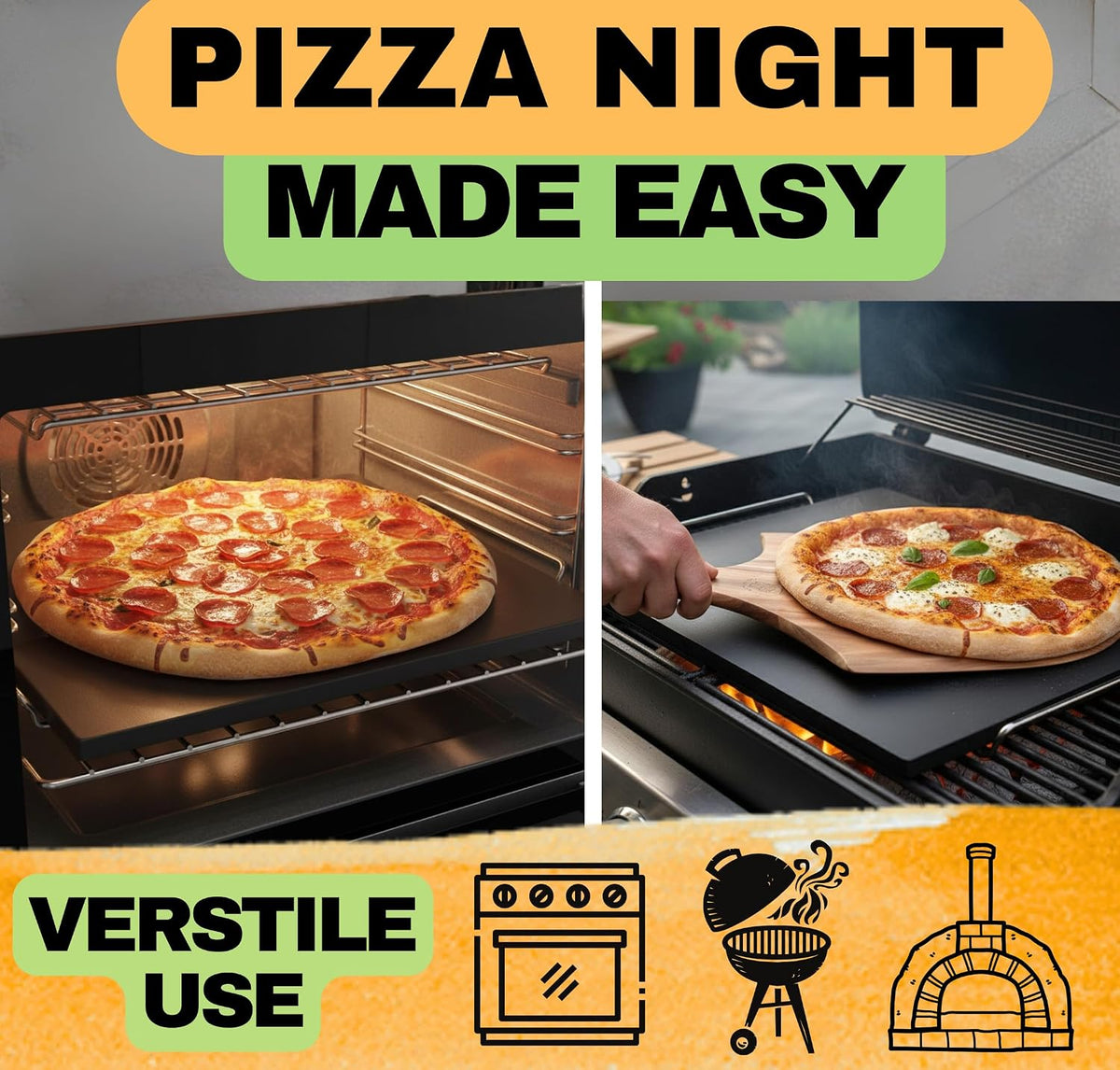 Pizza Stone for Oven and Grill Set - 5PCS Pizza Making Accessories Kit - 15 inch Pizza Stone with Handles, Pizza Peel, Pizza Cutter, Dough Tool - Baking Stone for Bread - Large Rectangular Oven Stones