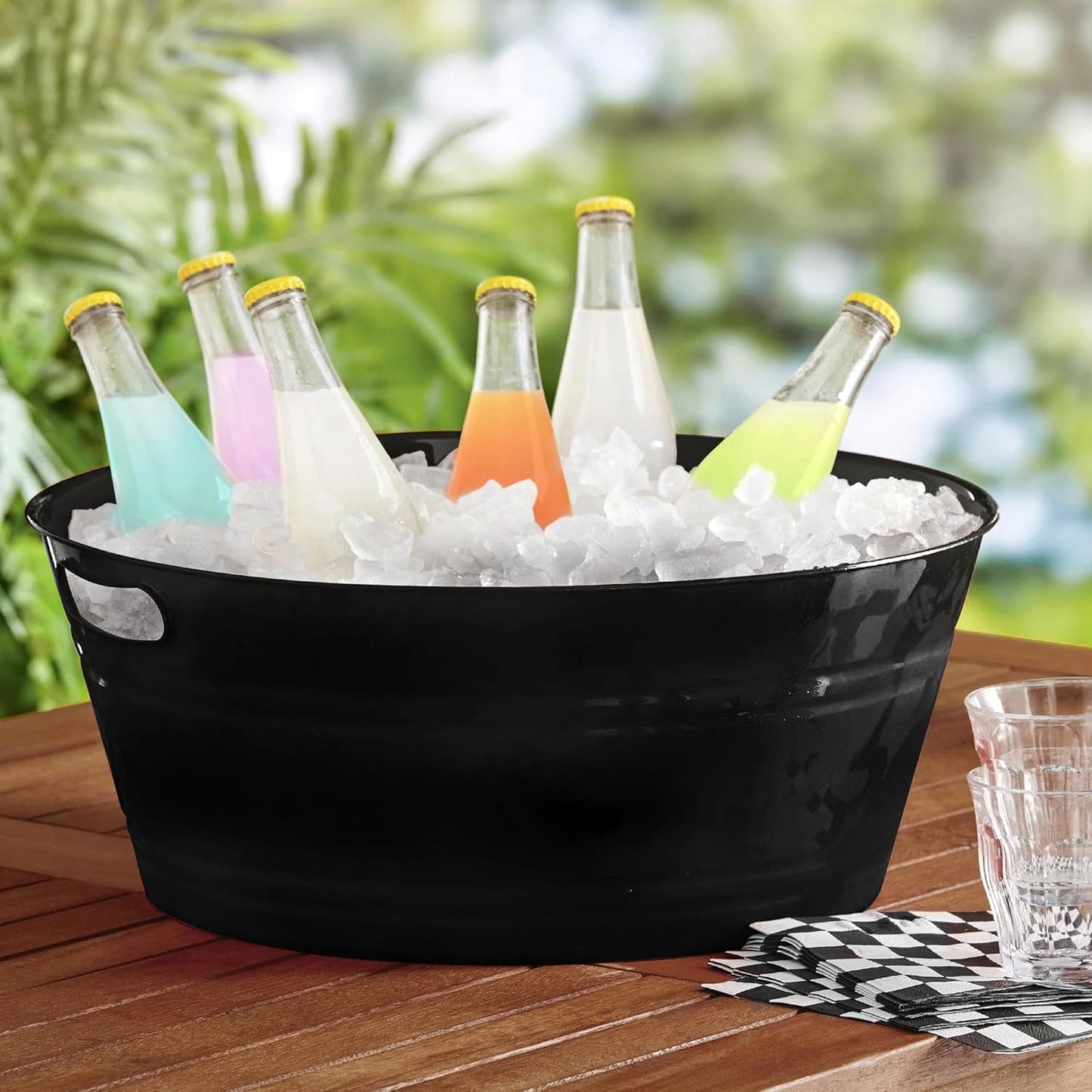 17.50" x 17.50" x 7.00"Reusable Washable Round Party Tub, Plastic, Black