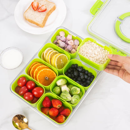 WACOI Divided Snack Serving Tray with Lid and Handle travel Snackle Box Charcuterie Container Portable Storage Organizer for Candy, Fruits, Nuts, Snacks 1Pack White