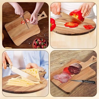 Hsei 2 Pcs Acacia Wood Cutting Board with Handle Wooden Charcuterie Board Large Paddle Carving Chopping Set Butter Serving Tray for Cheese Meat Fruit Pizza Bread(Vintage Style, 16x12, 17x13 Inch)