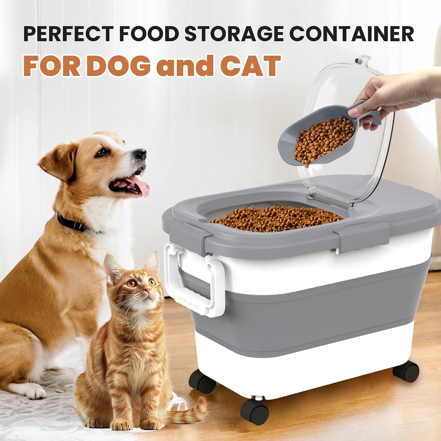 23-25 Lbs Airtight Dog Food Storage Container,Collapsible Dog Food Container with Lid,Wheels,Handle,Large Pet food storage Container with Scoop,Small Food Container for Dog Cat