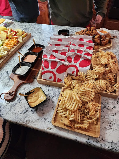Bamboo Serving Trays Charcuterie Platter 16.5"x11.8"（42x30cm with Handle, Set Includes 1xHexagon 12.5"(32cm)+1xSquare 7.8"(20cm)+1xSquare 5.9"(15cm) Small Plates for Family Dinner