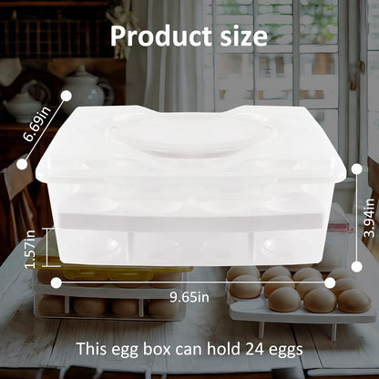 Ortable Large Capacity Double-layers Egg Storage Container Holds 24 Eggs Shatter-proof Non-slip Eggs Holder with Handle (Purple)