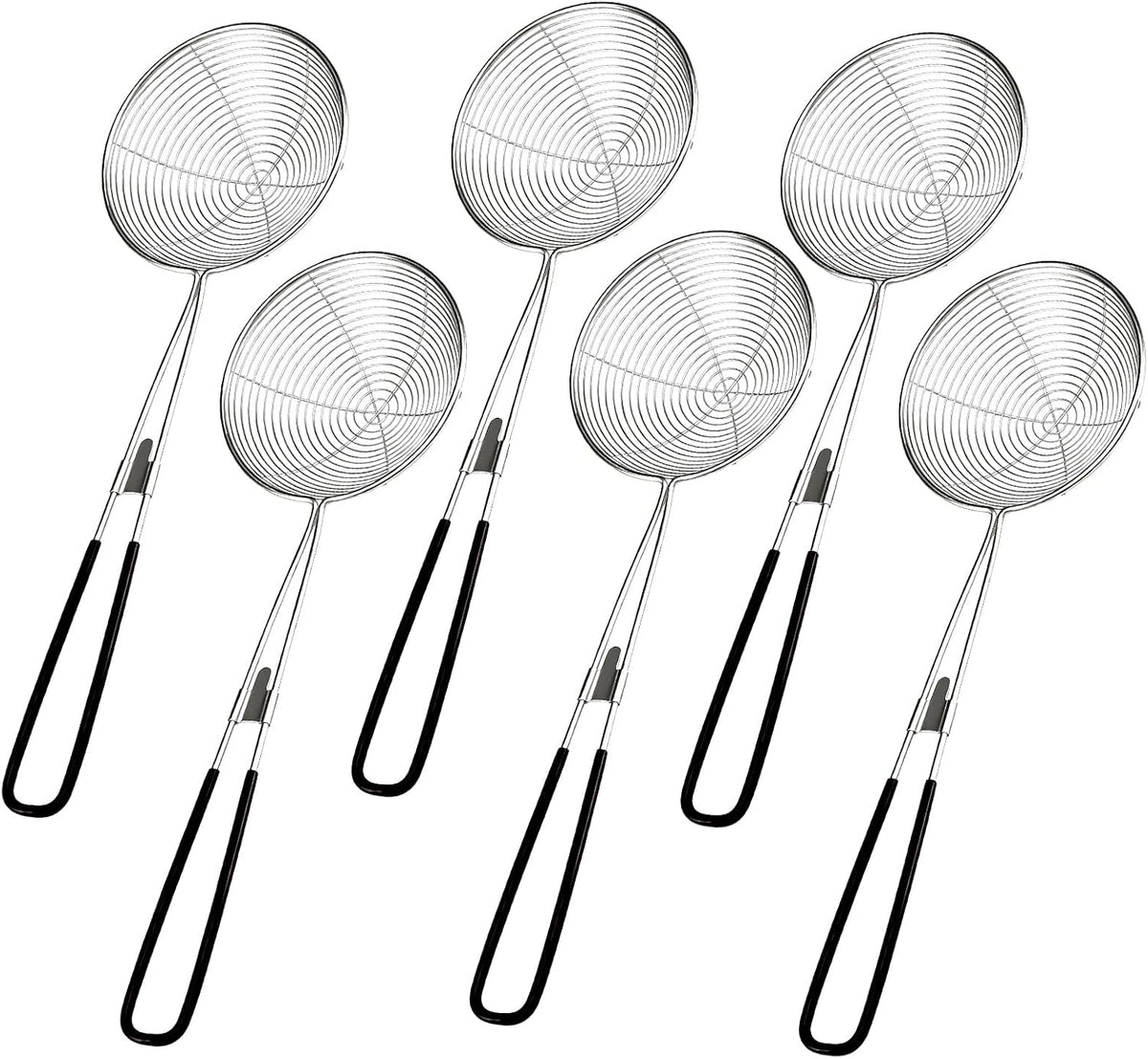 6 Pieces Stainless Steel Spider Strainer Skimmer, 4 Inch Hot Pot Kit Strainer Scoops with Long Handle, Asian Skimmer Spoon Ladle for Boba Pearls, Pasta, Meatball, Cooking & Frying Food