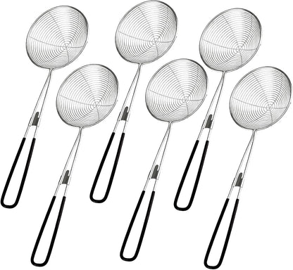 6 Pieces Stainless Steel Spider Strainer Skimmer, 4 Inch Hot Pot Kit Strainer Scoops with Long Handle, Asian Skimmer Spoon Ladle for Boba Pearls, Pasta, Meatball, Cooking & Frying Food