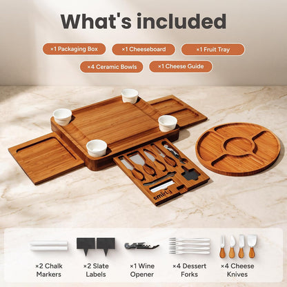 SMIRLY Charcuterie Boards Set - Large Bamboo Cheese Board Set - House Warming Gifts New Home, Wedding Gift for Couple, Bridal Shower Gift, Birthday Gifts for Women