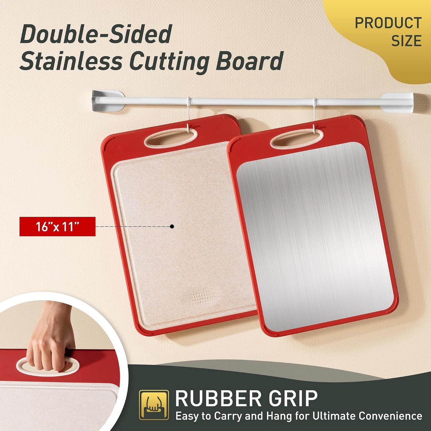 2 Packs Stainless Steel Cutting Board Set, Best Non Toxic Cutting Boards for Kitchen, Double Sided Metal Chopping Board for Meat/Fruit/Vegetables, Food Grade Kitchen Set Gift, [16”×11”+18”×12” Inch]