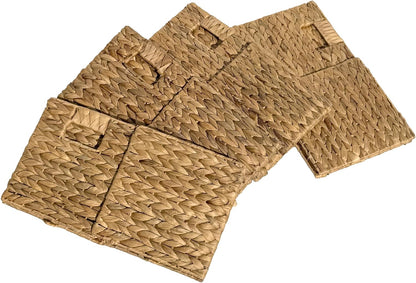 4 Hand-Woven Wicker Storage Baskets 13x11x11in, Water Hyacinth Shelf Bins | ECO-FRIENDLY & SUSTAINABLE