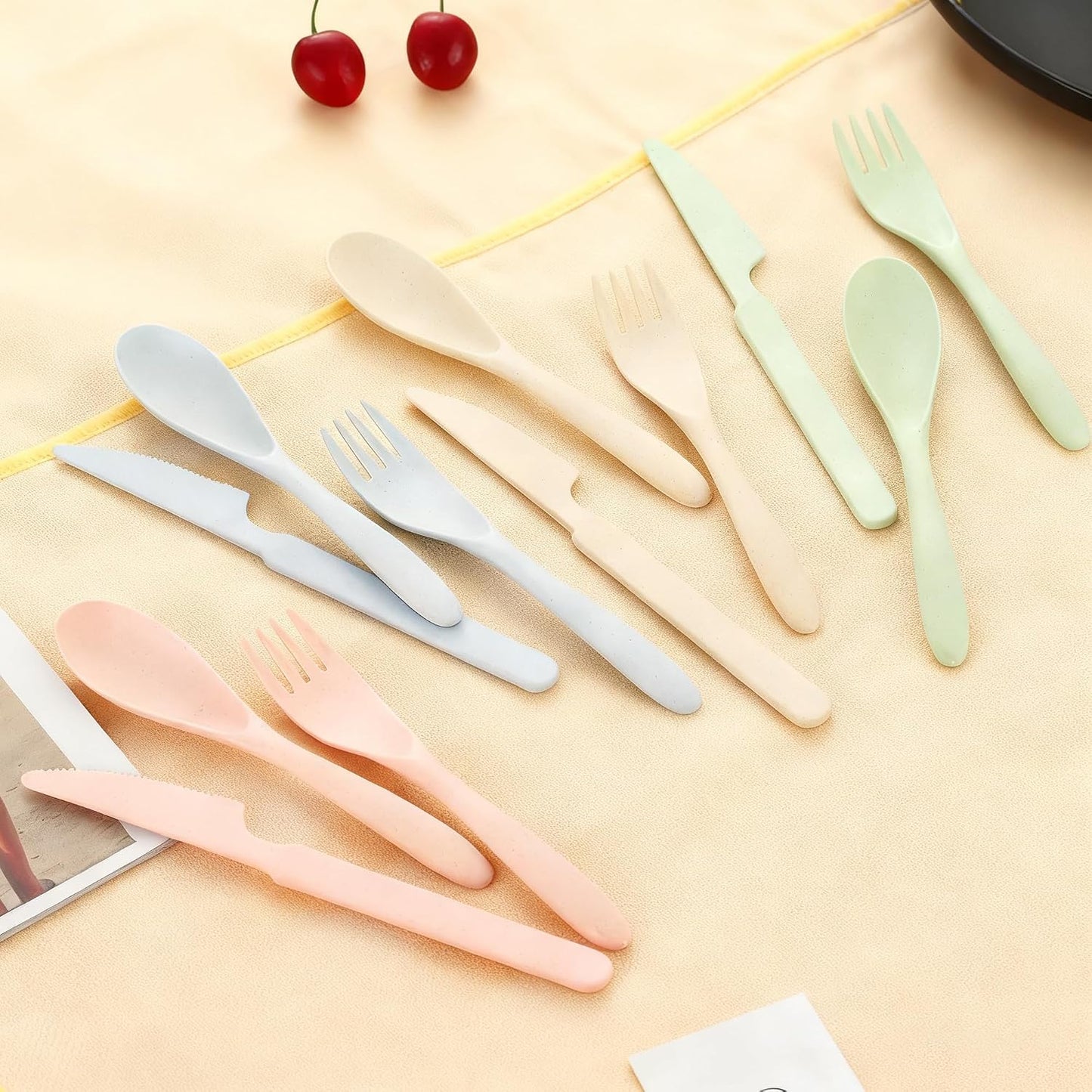 2 Pack Travel Utensils Set with Case, Wheat Straw Reusable Cutlery Set, Portable Spoon Knife Fork Tableware for Lunch Box, Picnic, Camping, Office, BPA Free for Adults Kids