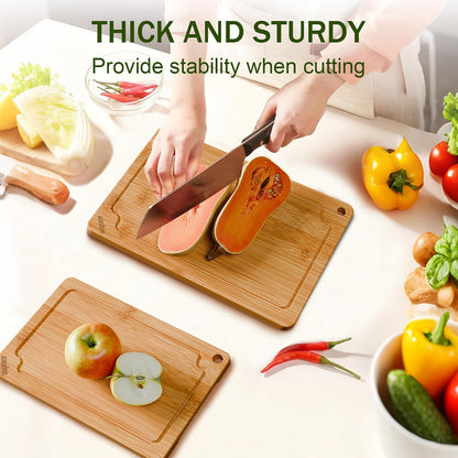 Bamboo Cutting Boards for Kitchen, Wood Cutting Board Set with Juice Grooves & Built-in Handles, Large Medium Small Chopping Board for Meat, Vegetables, Fruit
