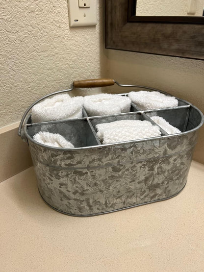Hosley Galvanized Carry All Kitchen Utensil Caddy Serve Ware 13 Inch Long. Ideal for Floral Arrangements Party Garden Patio. O4