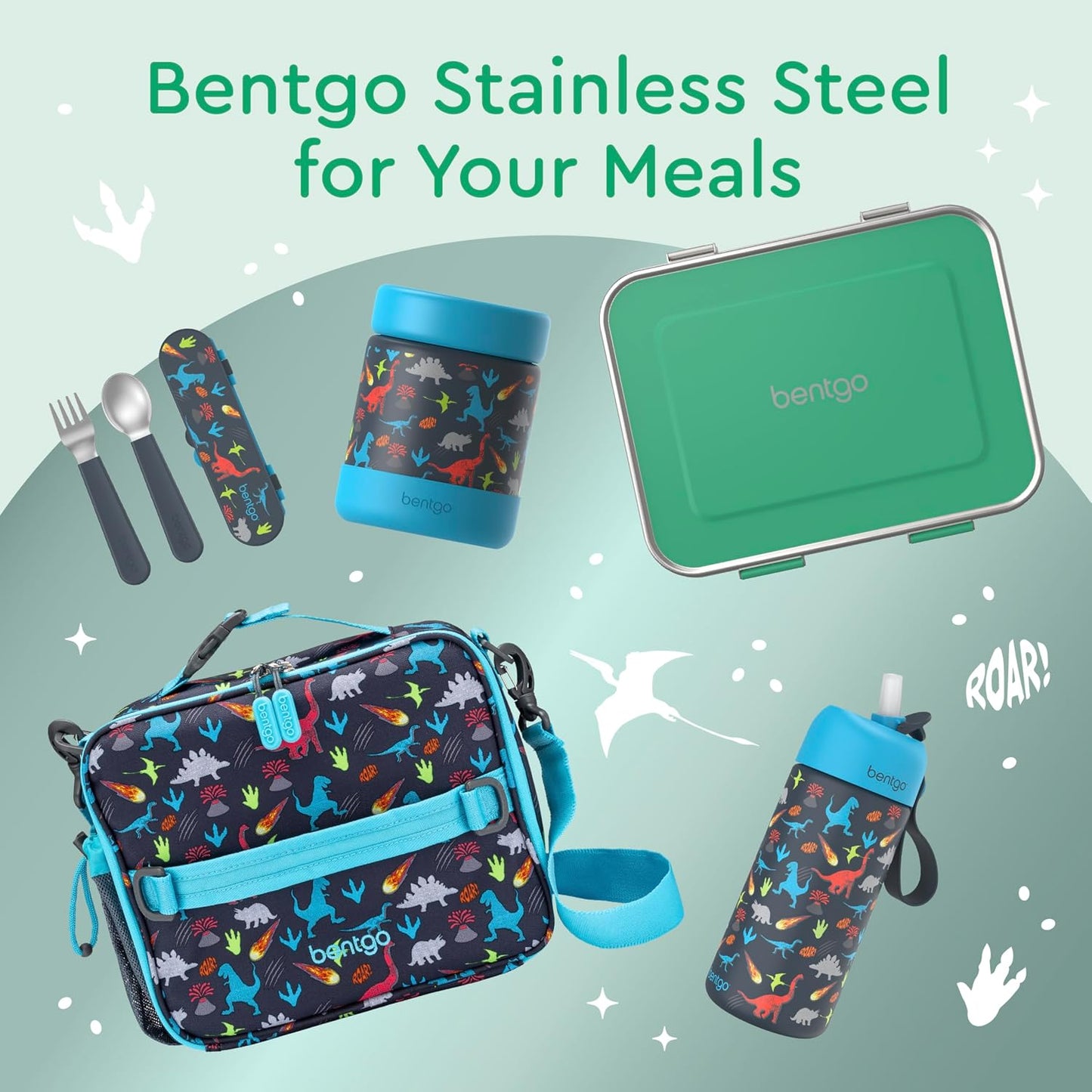 Bentgo Kids Stainless Steel Leak-Resistant Lunch Box - 3-Compartments with Bonus Silicone Container, Durable, Eco-Friendly, Dishwasher Safe, BPA-Free, Ideal for School, Ages 3+ (Silver)