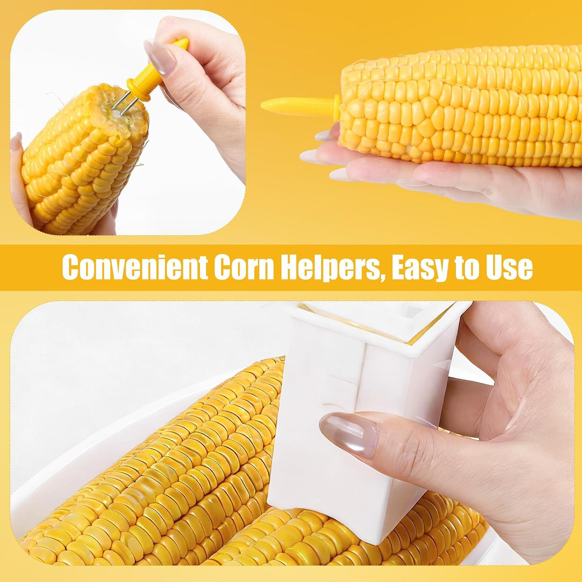 Aneco 2 Piece Microwave Corn Steamer with Lid for Frozen Corns Broccolini Vegetables Dishwasher Safe Corn on The Cob Cooker Holders Butter Dispenser, White