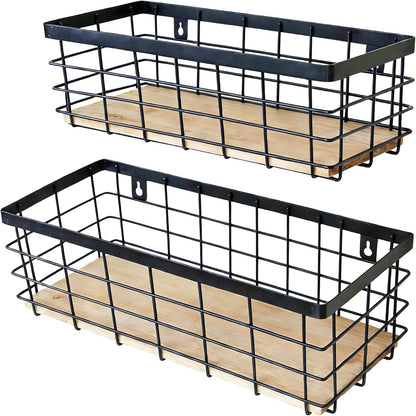 ShabbyDecor Metal Wire Basket with Handles Storage Organizer Stackable Organizing bin for Cabinet Shelf Countertop Under Sink Pantry for Kitchen,Bathroom,Laundry Closet, 1 Pack