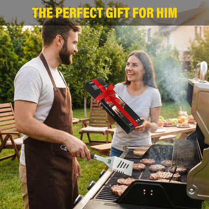 Yekale BBQ Grill Accessories Set, Grill Tools Grilling Accessories Grilling Gifts for Men - Spatula, Fork, Brush, Tongs & Cleaning Brush - Outdoor Barbecue Utensils Gifts for Men Dad Him (Sliver)