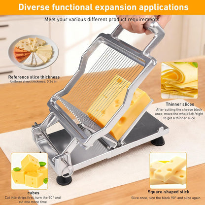 Commercial Cheese Slicer With Wire1 cm & 2 cm Cheese Cutter Butter Cutting Board Machine Aluminum Alloy Commercial Cheese Slicer with 316 Stainless Steel Wire Kitchen Cooking Baking Tool