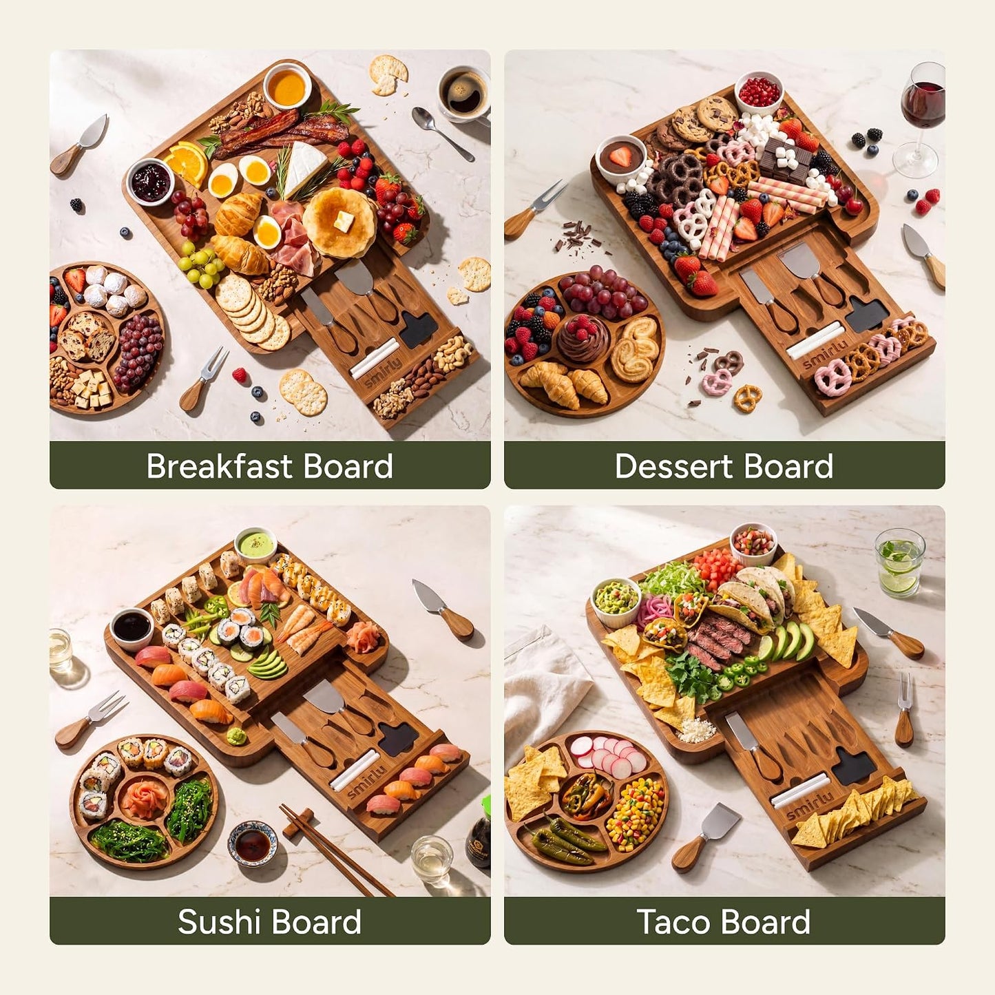 SMIRLY Charcuterie Large Bamboo Cheese Board Set for Serving - House Warming Gifts for New Home, Wedding, Bridal Shower & Birthday, for Women