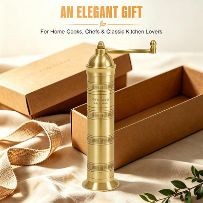 Brass Salt Grinder, 8 Inch Gold Manual Salt Mill with Ceramic Core