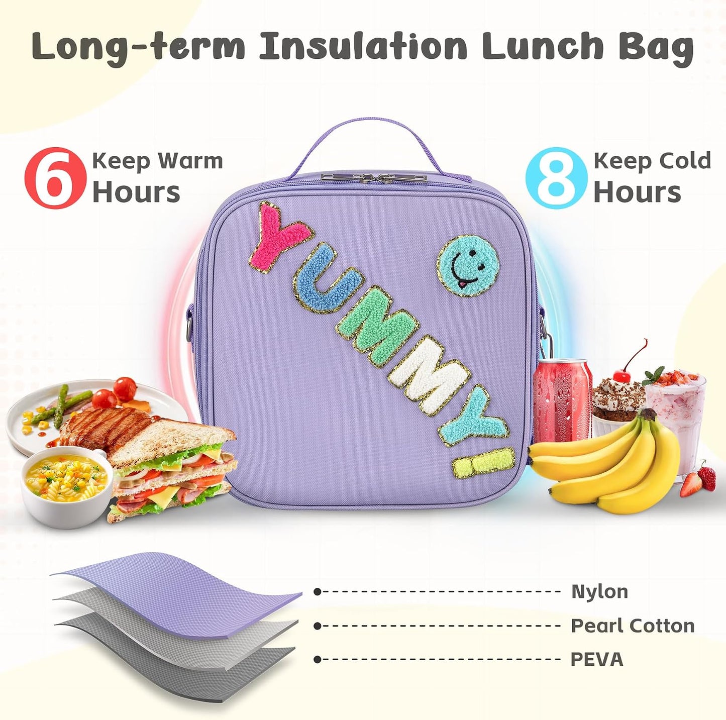 Reusable Insulated Lunch Bag for Kids Teens & Adults with Adjustable Shoulder Strap - Large Durable Lunch Bag Tote for School Travel Picnic Work - Leakproof Design Lunch Carrier (Black -3D Dinosaur)