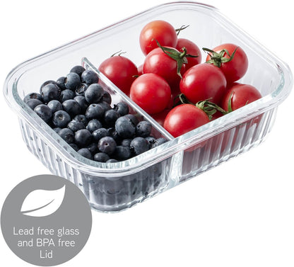 COOK WITH COLOR Premium 32-Pc. Borosilicate Glass Food Container Set with Dividers - 4 Rectangles, 8 Rounds, 4 Squares - Leakproof Lids - Meal Prep, Storage, Grey