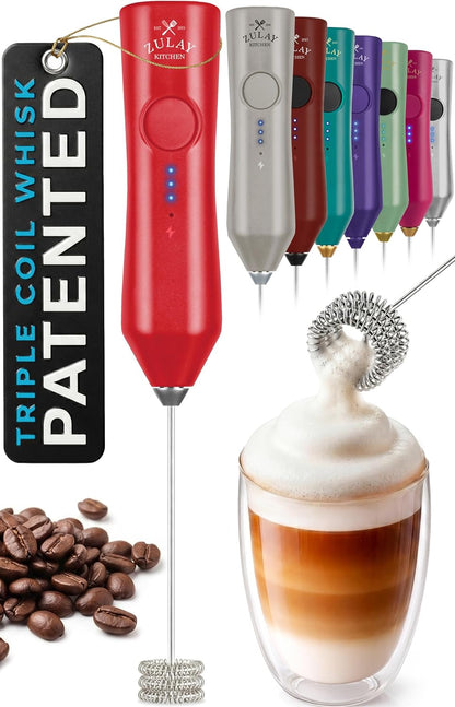 Zulay Kitchen Rechargeable Milk Frother Handheld - Frother Wand, Drink Mixer, Electric Whisk Frother, for Cappuccinos, Matcha & Protein Powder - Dynamic 3 Whisk, 3 Speed 500mAh Black - Colors A