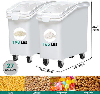 YITAHOME Ingredient Storage Bin, 20.6 Gal(11.4+5.8+3.4 Gal) Commercial Rice Flour Storage Container 500 Cups Storage Bins with Wheels Shelf-storage Bin with Scoop and Lid, Rice Bin for Kitchen, White