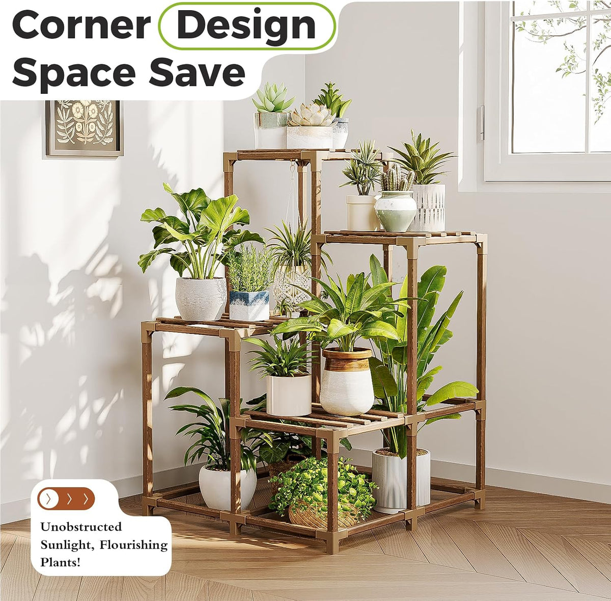 Bamworld Plant Stand Indoor Plant Shelf Outdoor Wood Plant Rack