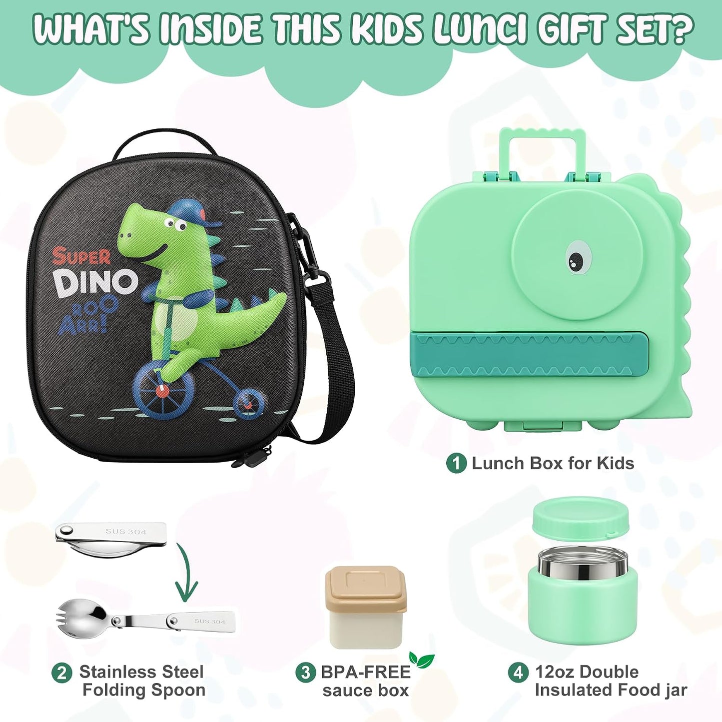 Lunch Box Kids, Leak Proof 5 Compartment Bento Box for Kids, 13oz Thermo for Hot Food Kids Lunch Box,Hot Lunch Box for School Travel