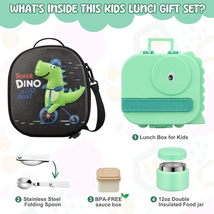 Lunch Box Kids, Leak Proof 5 Compartment Bento Box for Kids, 13oz Thermo for Hot Food Kids Lunch Box,Hot Lunch Box for School Travel