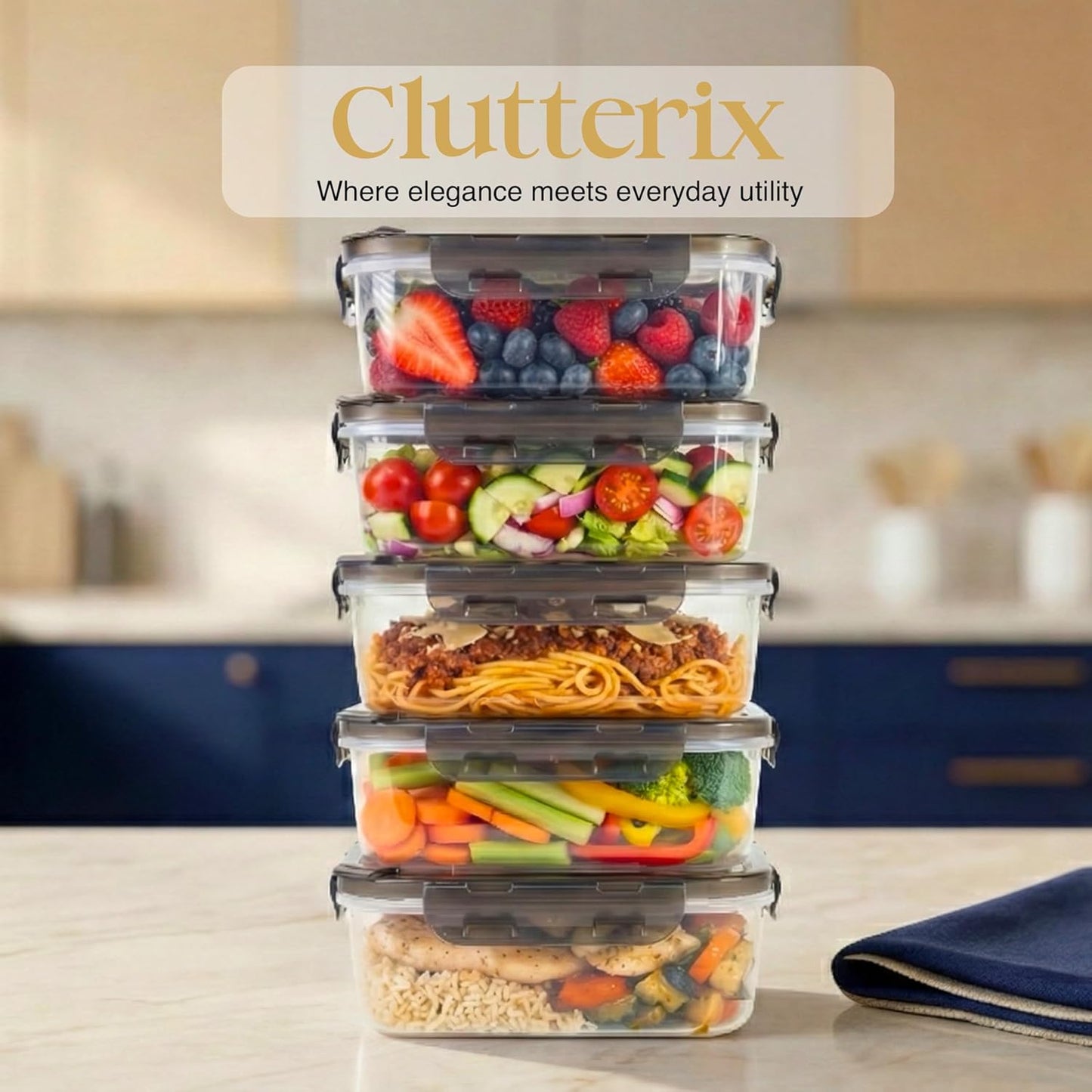 Compartmentalized Plastic Airtight Food Storage Containers with Vented Lids, 3-Compartment Design, BPA-Free, 5-Pack (5.5 Cups Each) for Meal Prep and Portion Control