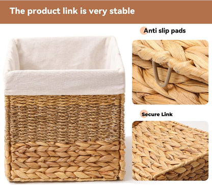 Wicker Storage Basket, Baskets for Organizing, Storage Basket with Built-in Handles, Water Hyacinth Shelves，Wicker Storage Baskets for Shelves, Water Hyacinth Storage Baskets (nature, 4-Pack)