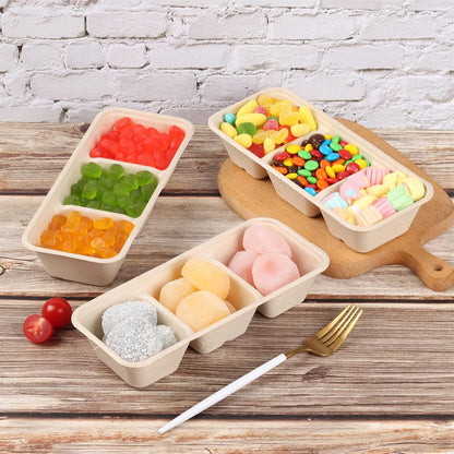 disposable bowls 18 oz 3 compartments with lids Plant Fiber 50 Pack