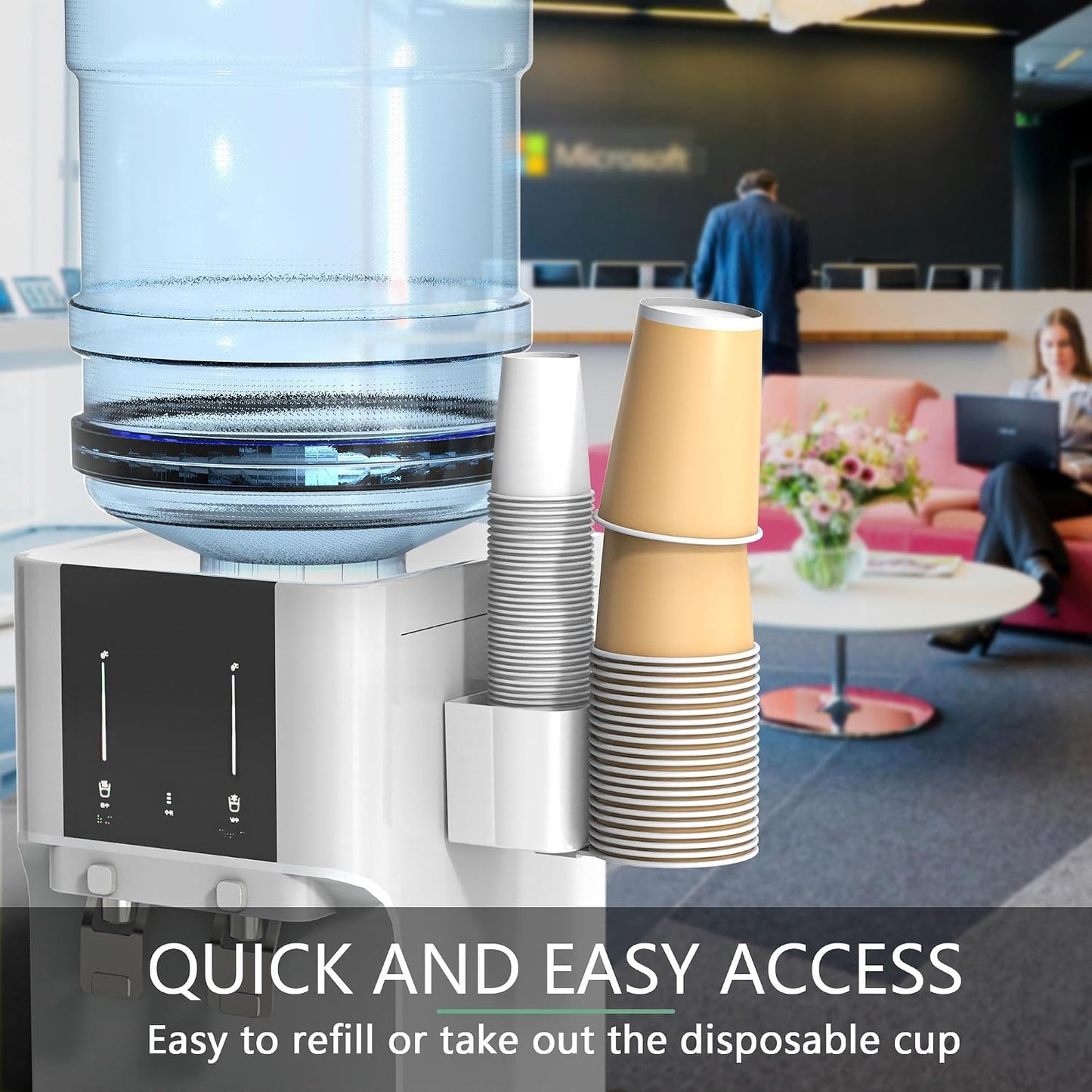 Cup Dispenser 2 Seats, Holder for 2-16 OZ Paper & Plastic Disposable Cups, Adhesive Cup Dispenser Wall Mount for Water Cooler, Coffee Station, Office, Bathroom, Wall (Dark Gray)