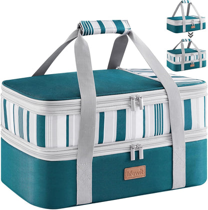 Lifewit Insulated Double Decker Casserole Carrier, Expandable Lasagna Lugger Tote Bag for Hot or Cold Food, Fits 9" x 13" Baking Dish for Potluck Parties, Picnic and Cookouts, Grey-Geometric
