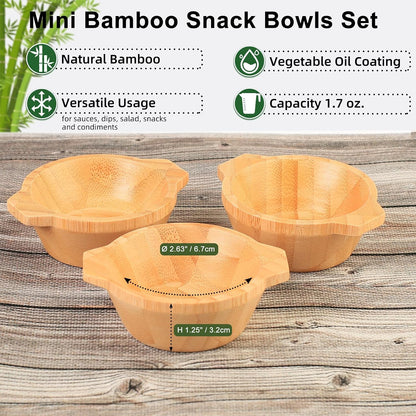Dipping Bowls Set, Small Bamboo Pinch Bowls for Soy Sauce/Condiment/Snacks, Mini Serving Bowls for Charcuterie Board for BBQ/Entertaining, 1.4 oz Bamboo Wooden Ramekins