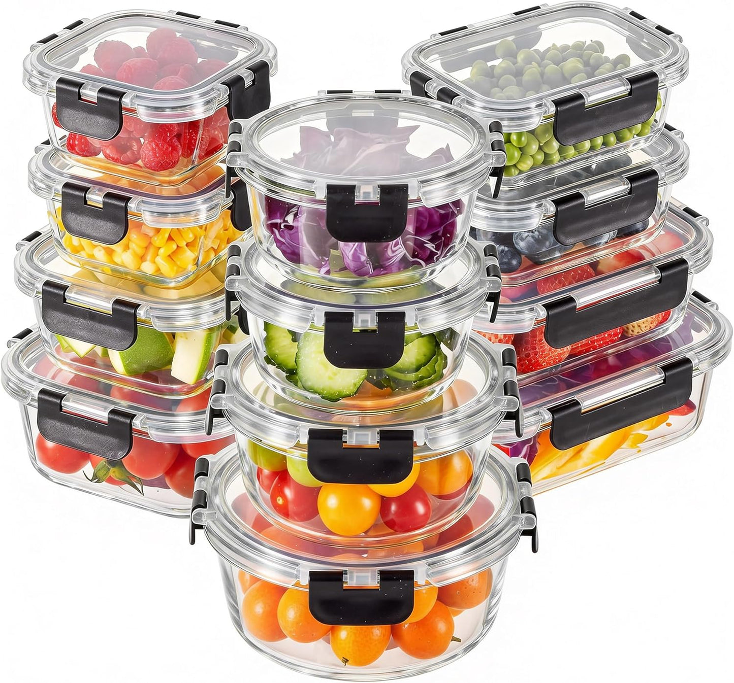 Liuruiyu 8 Pack 36OZ Glass Food Storage Containers with Lids, Meal Prep Containers, Airtight Bento Boxes with Leak Proof Locking for Microwave, Oven, Freezer and Dishwasher, BPA Free