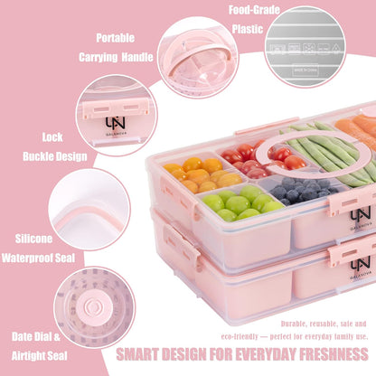 Snackle Box Container - 10 Compartments Including 2 XL, Dishwasher & Microwave Safe, Divided Serving Tray with Lid and Handle, BPA-Free, snack box (1 PCS, White, 1 Box with 2 XL Compartments)