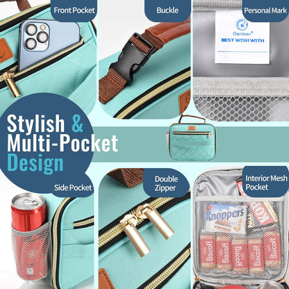 Genteen Lunch Box for Kids, Boys - Insulated Small LunchBox Reusable, Zip Closure & Buckle Handle, Portable Cooler for Work, School, Travel (Lake Green)