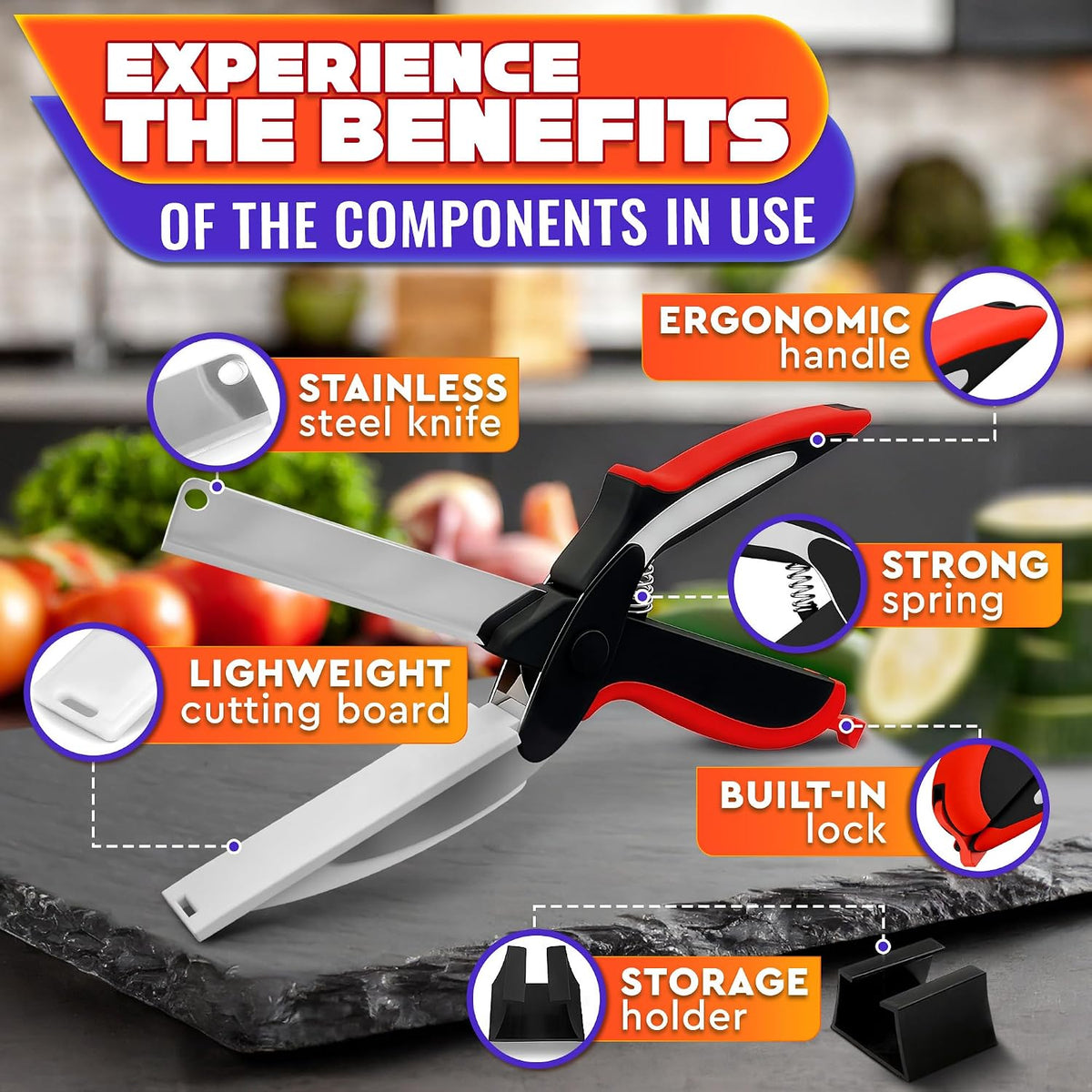 2 in 1 Kitchen Scissors for Food with Knife Sharpener (Grey)