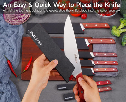 WELLSTAR Knife Edge Guards 8 Inch, Universal Blade Covers, BPA Free ABS Protective Blade Sheaths, Non-Scratch Felt Lining Kitchen Knives Covers (Knives not included)
