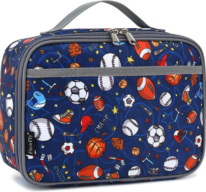FlowFly Kids Lunch box Insulated Soft Bag Mini Cooler Back to School Thermal Meal Tote Kit for Girls, Boys, Black