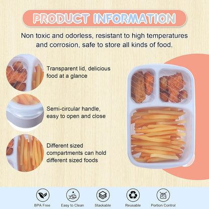 Honeydak 5 Pack Snack Containers 3 Compartment Bento Snack Boxes Divided Meal Prep Containers with Lids Reusable Adults Lunch Food Storage Box for School Work Travel(Elderberry)